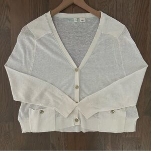 Moth Anthropologie V-Neck Linen Blend Cardigan Sweater in Cream Size Small